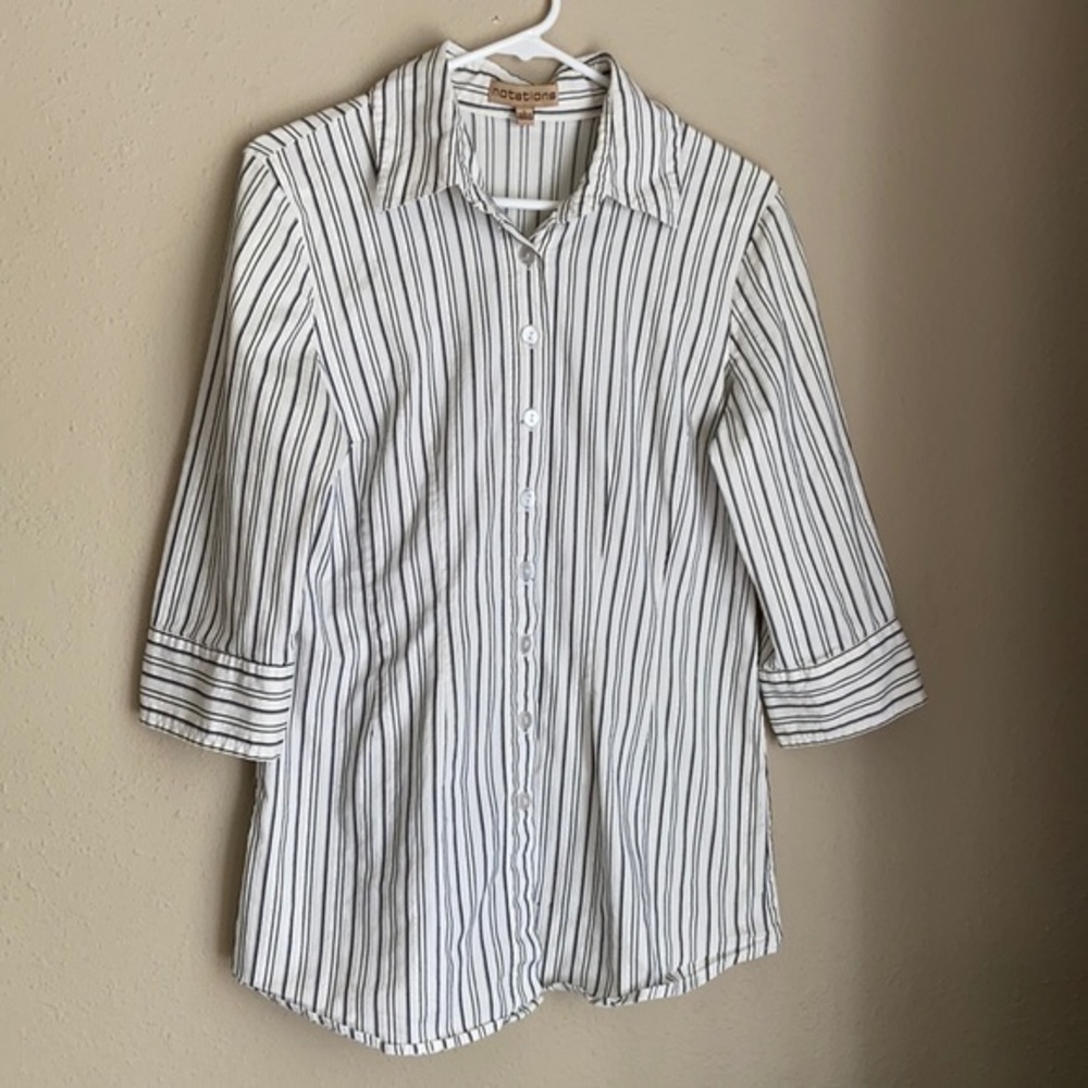 Women's White, Black and Silver Stripe Button down